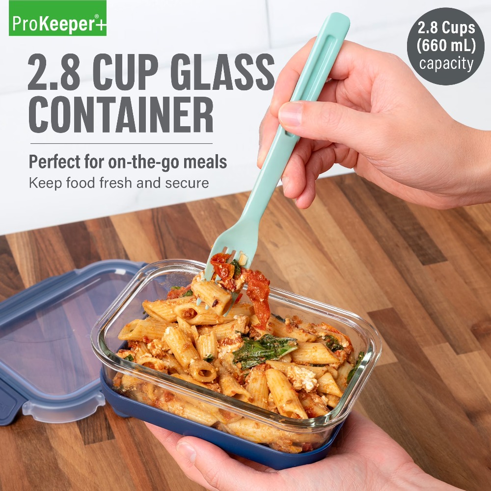 Food Snacks Box - ภาชนะเก็บอาหารแก้วขนาด 2.8 คัพ พร้อมฐานซิลิโคนและฝาปิดล็อคแน่นสนิท สำหรับห้องครัว ตู้เย็น