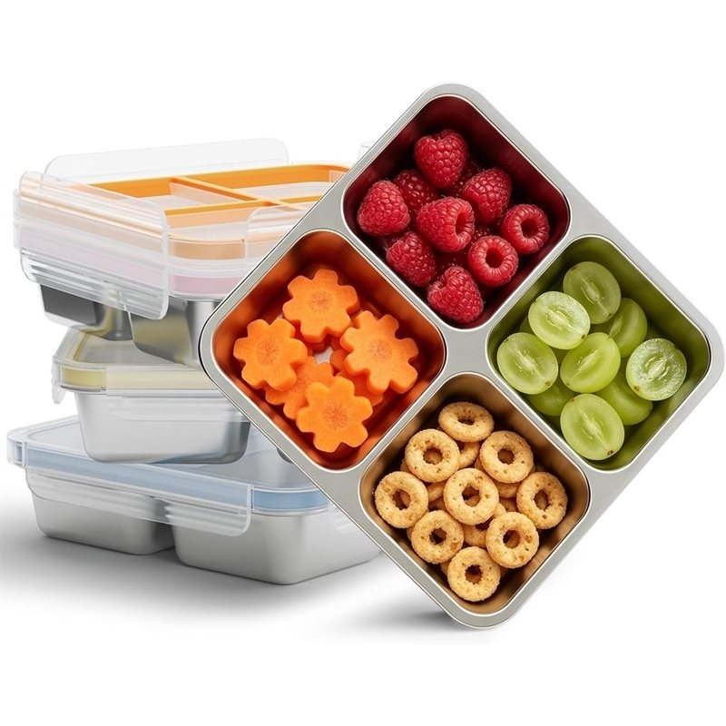 Food Snacks Box - GIGI ชุดกล่องใส่อาหารว่างสแตนเลส 4 ชิ้น, กล่องใส่อาหารว่างโลหะ 4