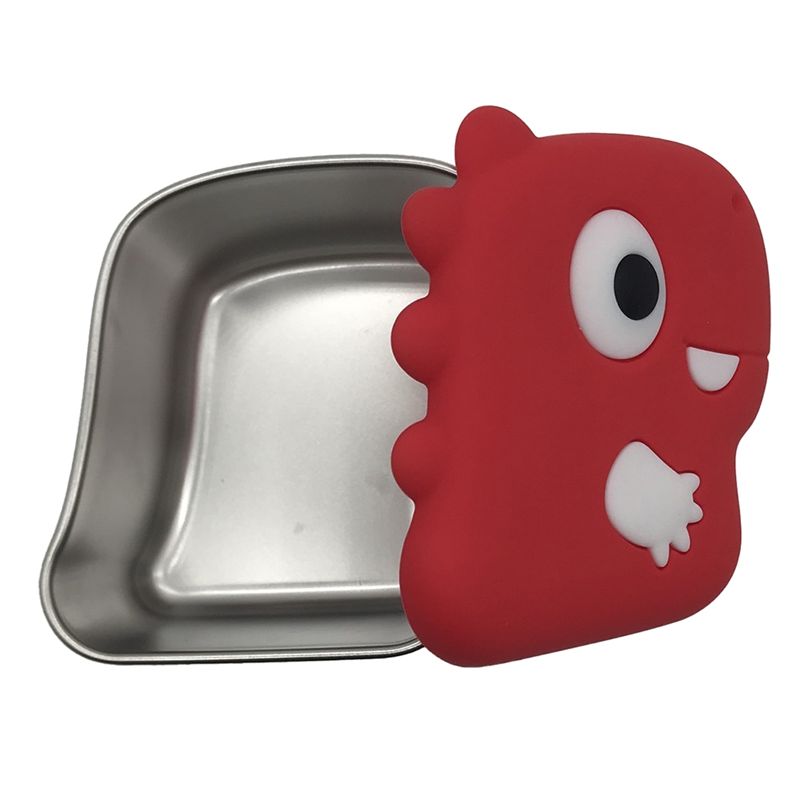 Food Snacks Box - กล่องใส่ขนมสแตนเลส AA94-304 ลายไดโนเสาร์ พร้อมฝาซิลิโคน ภาชนะใส่ของว่าง กล่องเก็บอาหาร