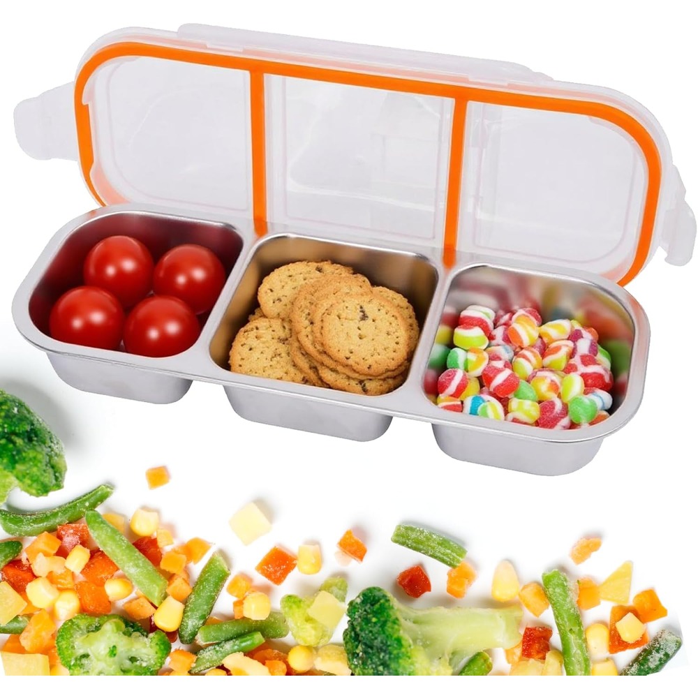 Food Snacks For Hiking - ภาชนะใส่ขนมสแตนเลสพร้อมฝาปิด กล่องเก็บเครื่องปรุงแบบใช้ซ้ำได้ กล่องเก็บอาหารแบบแบ่งช่องสำหรับโรงเรียน บ้าน การเดินทาง กล่องเบนโตะหลายช่องป้องกันการรั่วซึมสำหรับผู้ใหญ่