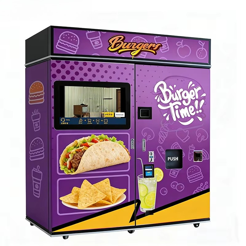 Food Snacks Vending Machine - เครื่องจำหน่ายอาหารจานด่วนอัตโนมัติแบบกำหนดเองพร้อมไมโครเวฟ สำหรับแฮมเบอร์เกอร์ อาหารเช้า อาหารกลางวัน และของว่างยามดึก
